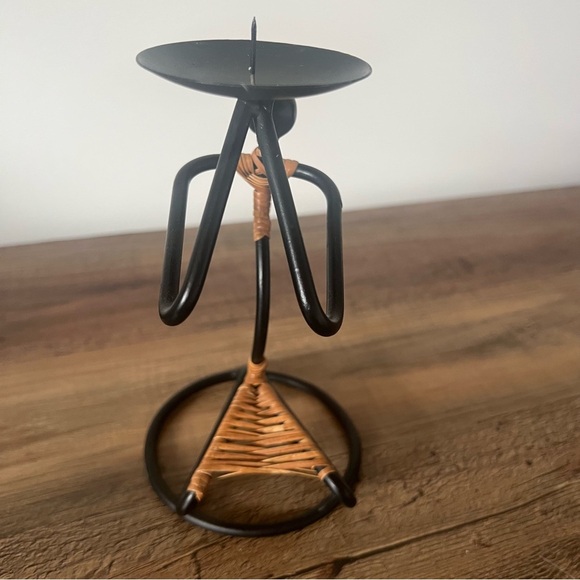 African Art Wrought Iron Rattan 7”Candle Holder - Picture 4 of 6